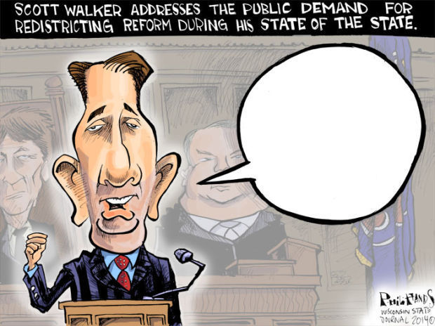 Hands Cartoon: Walker's bubble empty on redistricting
